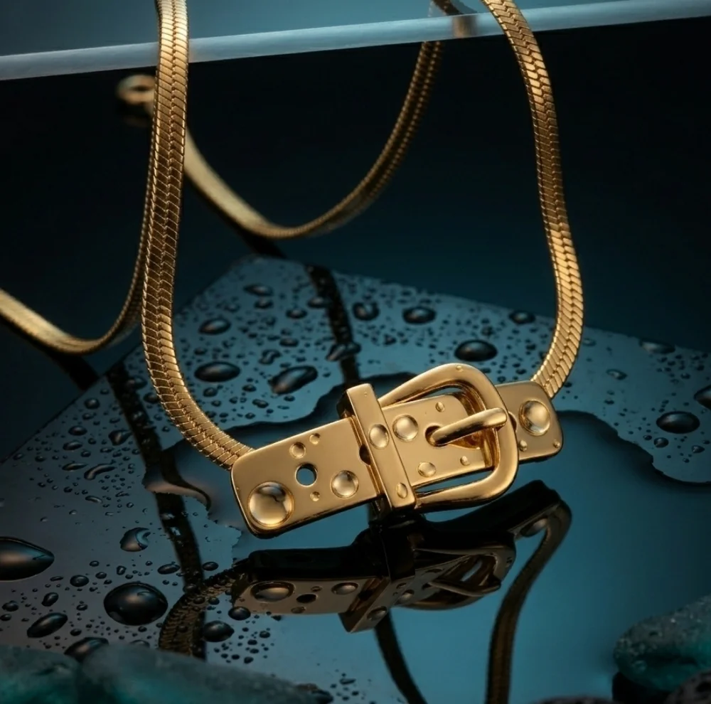 18K Gold Plated Stainless Steel Snake Chain Buckle Choker Necklace Statement